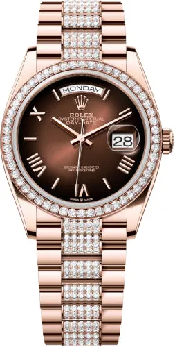   x Day-Date 36 36mm Brown Ombr Dial Diamond-Set Bezel with Diamond-Set President Bracelet - 128345RBR | 2024 Model Day-Date Watches Affordable Day-Date Watch