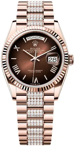   x Day-Date 36 36mm Brown Ombr Dial Fluted Bezel President Bracelet - 128235 | 2024 Model Day-Date Watches Affordable Day-Date Watch