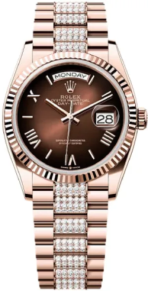   x Day-Date 36 36mm Brown Ombr Dial Fluted Bezel President Bracelet - 128235 | 2024 Model Day-Date Watches Affordable Day-Date Watch
