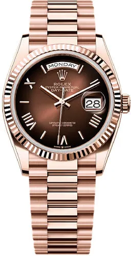   x Day-Date 36 36mm Brown Ombr Dial Fluted Bezel President Bracelet - 128235 | 2024 Model Day-Date Watches Affordable Day-Date Watch