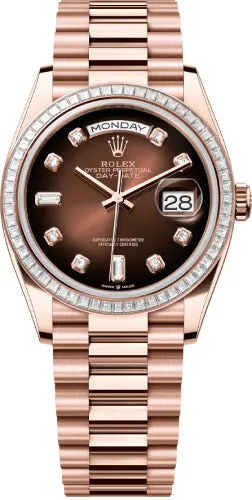  x Day-Date 36 36mm Brown Ombr Diamond-Set Dial Diamond-Set Bezel President Bracelet - 128395TBR | 2024 Model Day-Date Watches Affordable Day-Date Watch