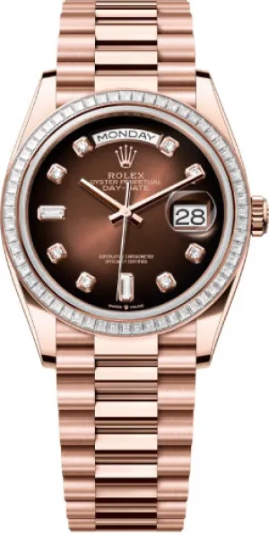   x Day-Date 36 36mm Brown Ombr Diamond-Set Dial Diamond-Set Bezel President Bracelet - 128395TBR | 2024 Model Day-Date Watches Affordable Day-Date Watch