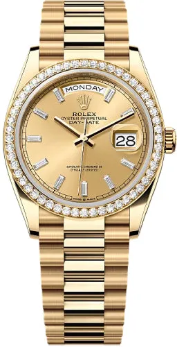   x Day-Date 36 36mm Champagne Colour Diamond-Set Dial Diamond-Set Bezel President Bracelet - 128348RBR | 2024 Model Day-Date Watches Affordable Day-Date Watch