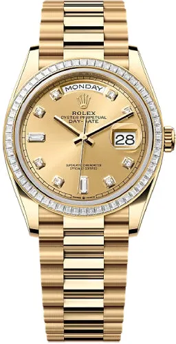   x Day-Date 36 36mm Champagne Diamond Dial Diamond-Set Bezel President Bracelet - 128398TBR | 2024 Model Day-Date Watches Affordable Day-Date Watch