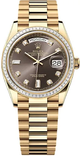   x Day-Date 36 36mm Dark Grey Diamond Dial Diamond-Set Bezel President Bracelet - 128398TBR | 2024 Model Day-Date Watches Affordable Day-Date Watch