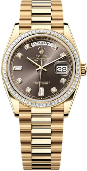   x Day-Date 36 36mm Dark Grey Diamond Dial Diamond-Set Bezel President Bracelet - 128398TBR | 2024 Model Day-Date Watches Affordable Day-Date Watch