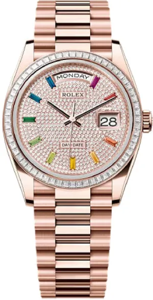   x Day-Date 36 36mm Diamond-Paved Dial Diamond-Set Bezel President Bracelet - 128395TBR | 2024 Model Day-Date Watches Affordable Day-Date Watch