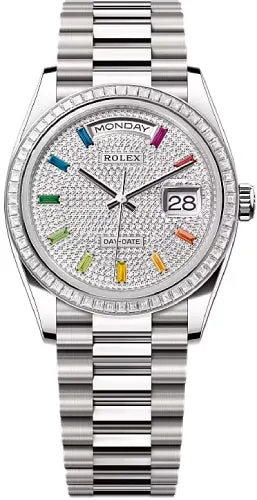   x Day-Date 36 36mm Diamond-Paved Dial Diamond-Set Bezel President Bracelet - 128399TBR | 2024 Model Day-Date Watches Affordable Day-Date Watch