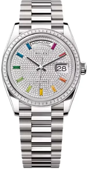   x Day-Date 36 36mm Diamond-Paved Dial Diamond-Set Bezel President Bracelet - 128399TBR | 2024 Model Day-Date Watches Affordable Day-Date Watch