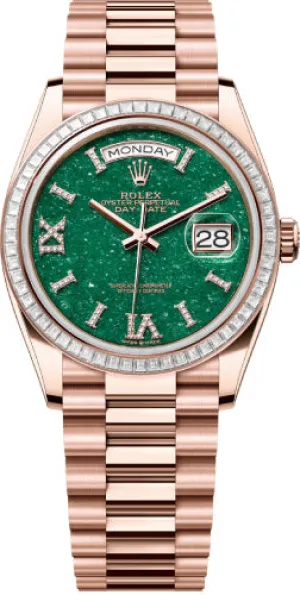   x Day-Date 36 36mm Green Aventurine Diamond-Set Dial Diamond-Set Bezel President Bracelet - 128395TBR | 2024 Model Day-Date Watches Affordable Day-Date Watch