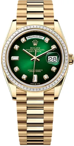   x Day-Date 36 36mm Green Ombr Diamond Dial Diamond-Set Bezel President Bracelet - 128398TBR | 2024 Model Day-Date Watches Affordable Day-Date Watch