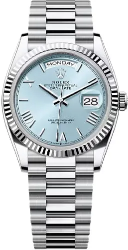  x Day-Date 36 36mm Ice-Blue Dial Fluted Bezel President Bracelet - 128236 | 2024 Model Day-Date Watches Affordable Day-Date Watch