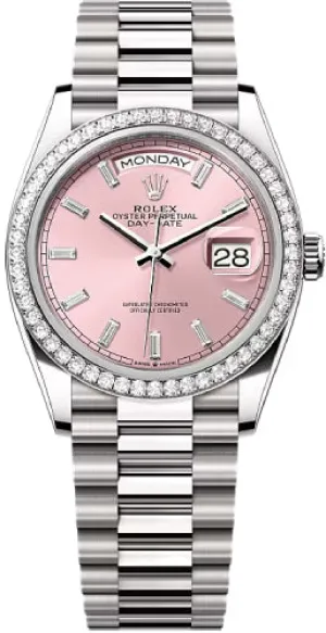   x Day-Date 36 36mm Pink Diamond-Set Dial Diamond-Set Bezel President Bracelet - 128349RBR | 2024 Model Day-Date Watches Affordable Day-Date Watch
