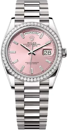  x Day-Date 36 36mm Pink Diamond-Set Dial Diamond-Set Bezel President Bracelet - 128349RBR | 2024 Model Day-Date Watches Affordable Day-Date Watch