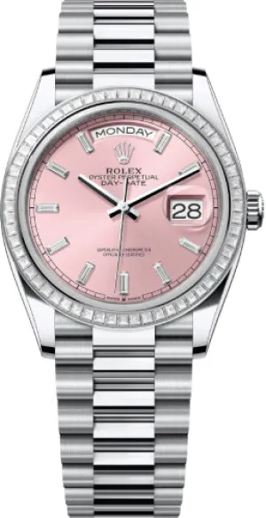   x Day-Date 36 36mm Pink Diamond-Set Dial Diamond-Set Bezel President Bracelet - 128396TBR | 2024 Model Day-Date Watches Affordable Day-Date Watch