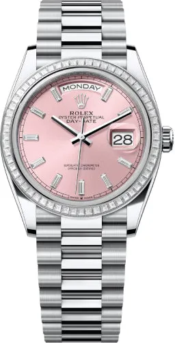   x Day-Date 36 36mm Pink Diamond-Set Dial Diamond-Set Bezel President Bracelet - 128396TBR | 2024 Model Day-Date Watches Affordable Day-Date Watch
