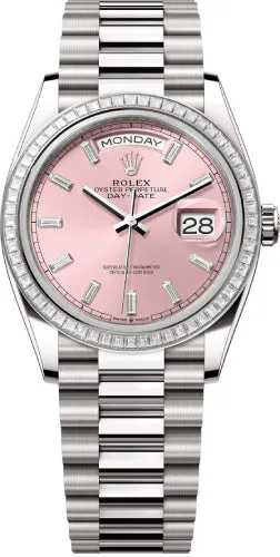   x Day-Date 36 36mm Pink Diamond-Set Dial Diamond-Set Bezel President Bracelet - 128399TBR | 2024 Model Day-Date Watches Affordable Day-Date Watch