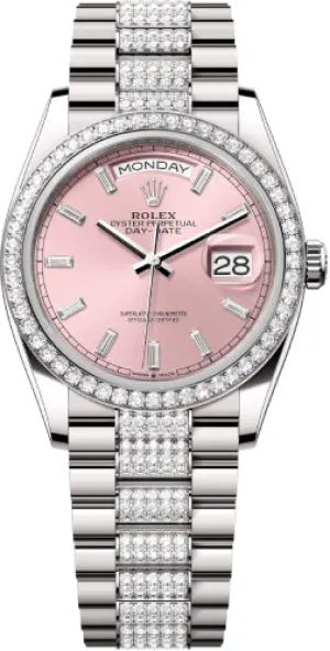   x Day-Date 36 36mm Pink Diamond-Set Dial Diamond-Set Bezel with Diamond-Set President Bracelet - 128349RBR | 2024 Model Day-Date Watches Affordable Day-Date Watch