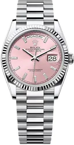   x Day-Date 36 36mm Pink Diamond-Set Dial Fluted Bezel President Bracelet - 128236 | 2024 Model Day-Date Watches Affordable Day-Date Watch