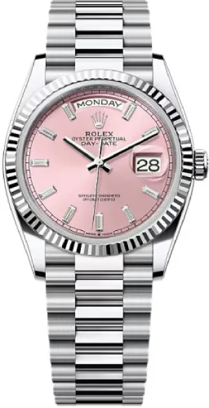   x Day-Date 36 36mm Pink Diamond-Set Dial Fluted Bezel President Bracelet - 128236 | 2024 Model Day-Date Watches Affordable Day-Date Watch