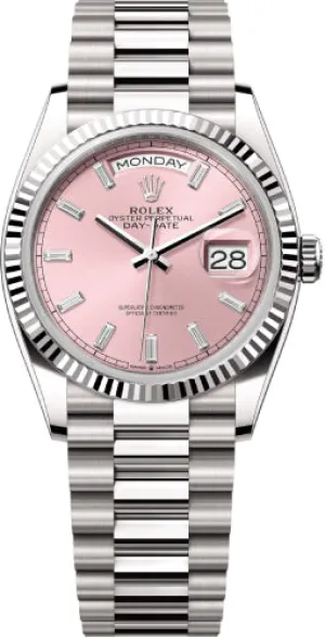   x Day-Date 36 36mm Pink Diamond-Set Dial Fluted Bezel President Bracelet - 128239 | 2024 Model Day-Date Watches Affordable Day-Date Watch