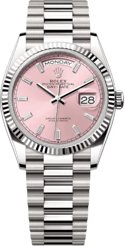   x Day-Date 36 36mm Pink Diamond-Set Dial Fluted Bezel President Bracelet - 128239 | 2024 Model Day-Date Watches Affordable Day-Date Watch