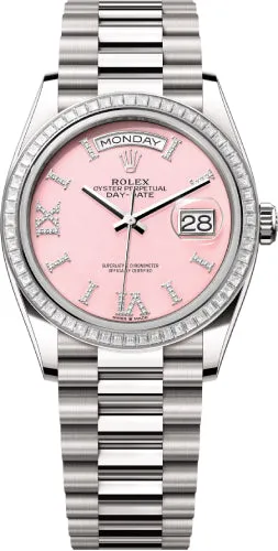   x Day-Date 36 36mm Pink Opal Diamond-Set Dial Diamond-Set Bezel President Bracelet - 128399TBR | 2024 Model Day-Date Watches Affordable Day-Date Watch