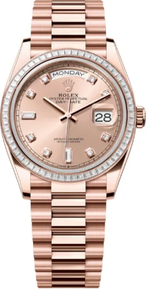   x Day-Date 36 36mm Rose Color Diamond-Set Dial Diamond-Set Bezel President Bracelet - 128395TBR | 2024 Model Day-Date Watches Affordable Day-Date Watch