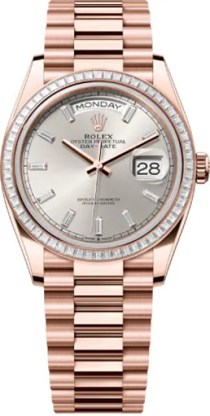   x Day-Date 36 36mm Silver Diamond-Set Dial Diamond-Set Bezel President Bracelet - 128395TBR | 2024 Model Day-Date Watches Affordable Day-Date Watch