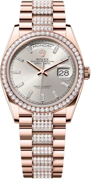  x Day-Date 36 36mm Silver Diamond-Set Dial Diamond-Set Bezel with Diamond-Set President Bracelet - 128345RBR | 2024 Model Day-Date Watches Affordable Day-Date Watch