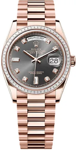   x Day-Date 36 36mm Slate Diamond-Set Dial Diamond-Set Bezel President Bracelet - 128395TBR | 2024 Model Day-Date Watches Affordable Day-Date Watch