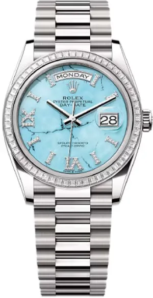   x Day-Date 36 36mm Turquoise Diamond-Set Dial Diamond-Set Bezel President Bracelet - 128399TBR | 2024 Model Day-Date Watches Affordable Day-Date Watch