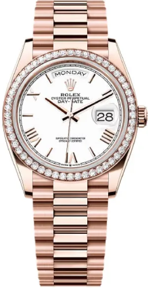   x Day-Date 36 36mm White Dial Diamond Bezel President Bracelet - 128345RBR | 2024 Model Day-Date Watches Affordable Day-Date Watch
