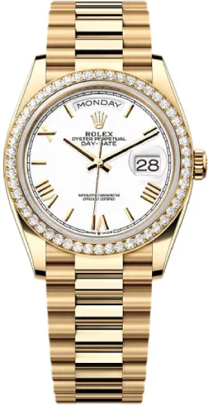   x Day-Date 36 36mm White Dial Diamond-Set Bezel President Bracelet - 128348RBR | 2024 Model Day-Date Watches Affordable Day-Date Watch