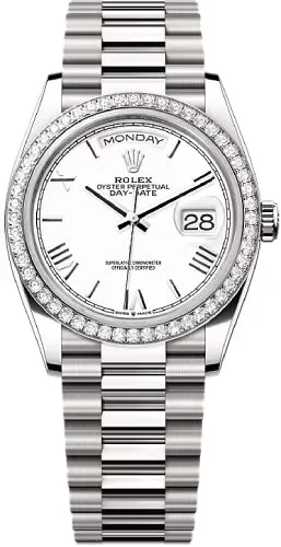   x Day-Date 36 36mm White Dial Diamond-Set Bezel President Bracelet - 128349RBR | 2024 Model Day-Date Watches Affordable Day-Date Watch
