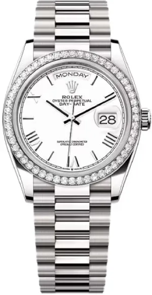   x Day-Date 36 36mm White Dial Diamond-Set Bezel President Bracelet - 128349RBR | 2024 Model Day-Date Watches Affordable Day-Date Watch