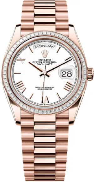   x Day-Date 36 36mm White Dial Diamond-Set Bezel President Bracelet - 128395TBR | 2024 Model Day-Date Watches Affordable Day-Date Watch