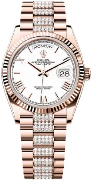   x Day-Date 36 36mm White Dial Fluted Bezel President Bracelet - 128235 | 2024 Model Day-Date Watches Affordable Day-Date Watch