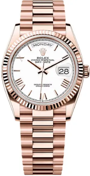   x Day-Date 36 36mm White Dial Fluted Bezel President Bracelet - 128235 | 2024 Model Day-Date Watches Affordable Day-Date Watch