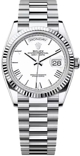   x Day-Date 36 36mm White Dial Fluted Bezel President Bracelet - 128236 | 2024 Model Day-Date Watches Affordable Day-Date Watch