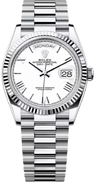   x Day-Date 36 36mm White Dial Fluted Bezel President Bracelet - 128236 | 2024 Model Day-Date Watches Affordable Day-Date Watch
