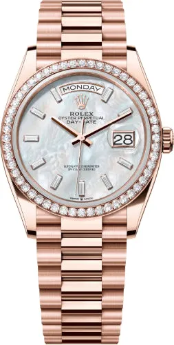   x Day-Date 36 36mm White MOP Diamond-Set Dial Diamond Bezel President Bracelet - 128345RBR | 2024 Model Day-Date Watches Affordable Day-Date Watch