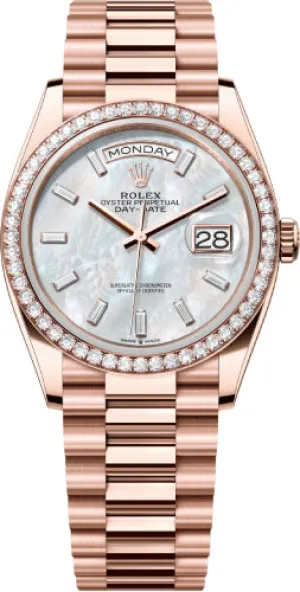   x Day-Date 36 36mm White MOP Diamond-Set Dial Diamond Bezel President Bracelet - 128345RBR | 2024 Model Day-Date Watches Affordable Day-Date Watch