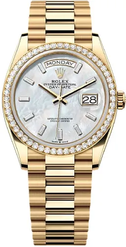   x Day-Date 36 36mm White MOP Diamond-Set Dial Diamond-Set Bezel President Bracelet - 128348RBR | 2024 Model Day-Date Watches Affordable Day-Date Watch