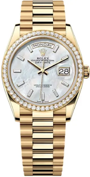   x Day-Date 36 36mm White MOP Diamond-Set Dial Diamond-Set Bezel President Bracelet - 128348RBR | 2024 Model Day-Date Watches Affordable Day-Date Watch