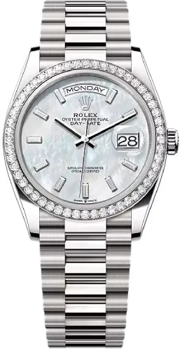   x Day-Date 36 36mm White MOP Diamond-Set Dial Diamond-Set Bezel President Bracelet - 128349RBR | 2024 Model Day-Date Watches Affordable Day-Date Watch