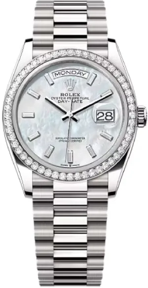   x Day-Date 36 36mm White MOP Diamond-Set Dial Diamond-Set Bezel President Bracelet - 128349RBR | 2024 Model Day-Date Watches Affordable Day-Date Watch