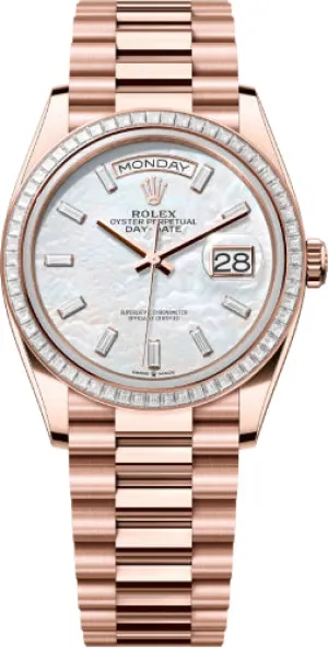   x Day-Date 36 36mm White MOP Diamond-Set Dial Diamond-Set Bezel President Bracelet - 128395TBR | 2024 Model Day-Date Watches Affordable Day-Date Watch