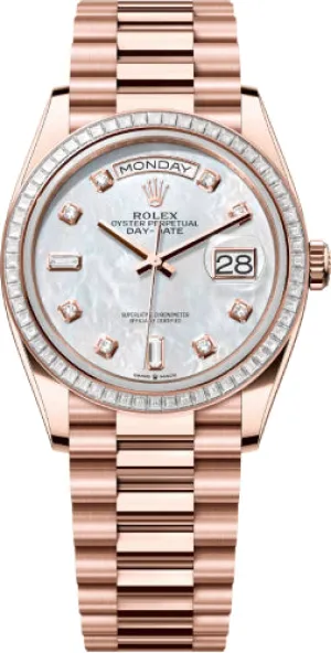   x Day-Date 36 36mm White MOP Diamond-Set Dial Diamond-Set Bezel President Bracelet - 128395TBR | 2024 Model Day-Date Watches Affordable Day-Date Watch