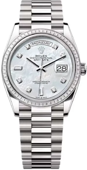   x Day-Date 36 36mm White MOP Diamond-Set Dial Diamond-Set Bezel President Bracelet - 128399TBR | 2024 Model Day-Date Watches Affordable Day-Date Watch